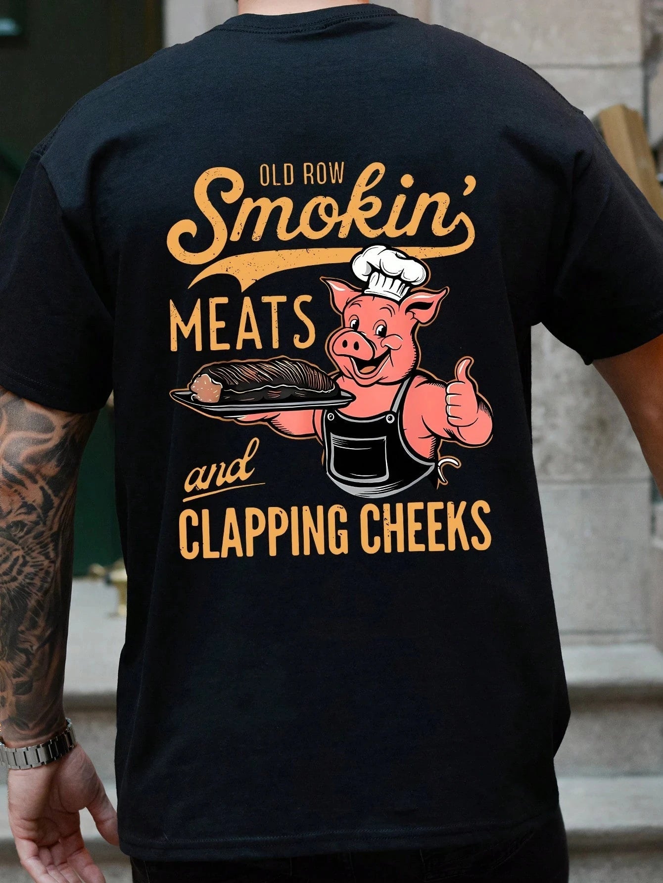 Pig Chef Letter Graphic Print T-Shirt Ohberri