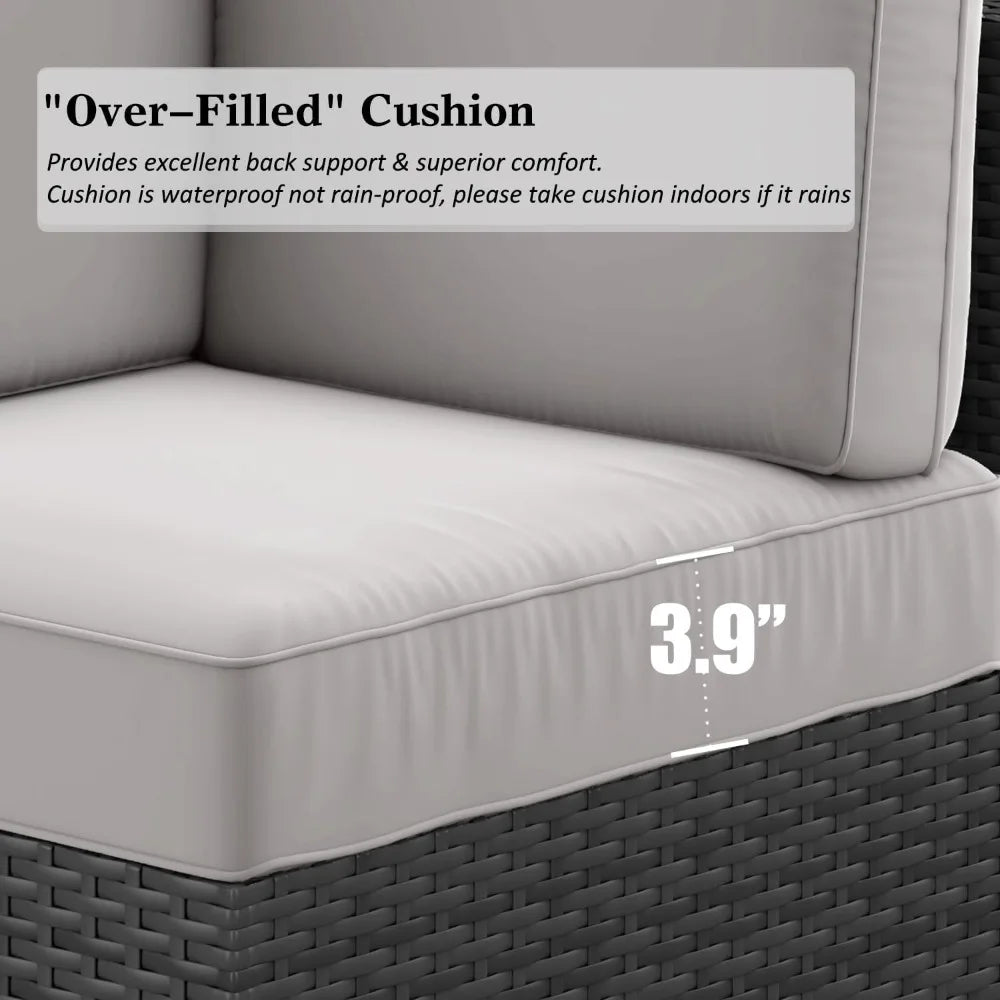 15 Piece Patio Furniture Set with Fire Pit Table, Outdoor Conversation Sets Wicker Rattan S Ohberri