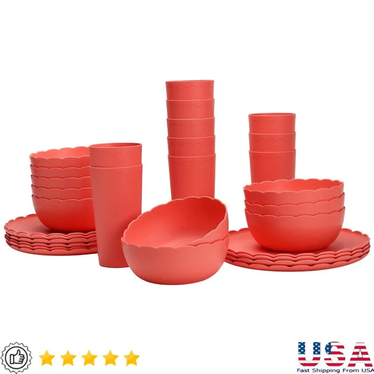 30 Piece Plastic Scalloped Dinnerware Set Ohberri