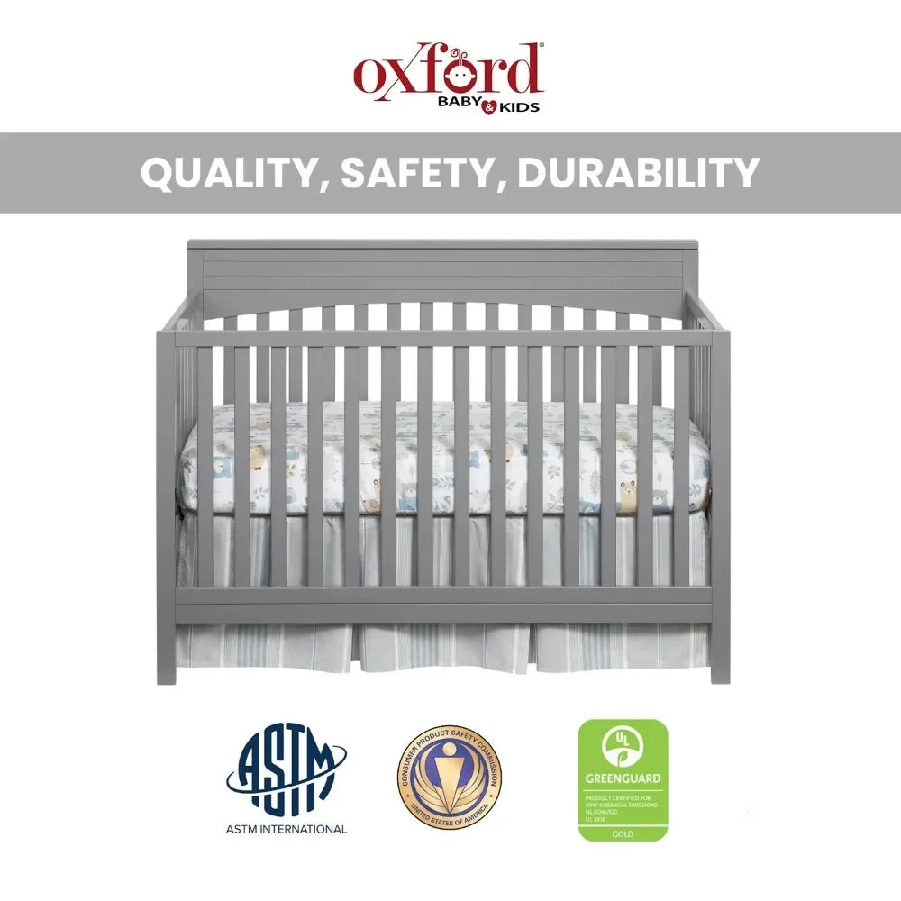 4-in-1 Convertible Crib, Dove Gray, GREENGUARD Gold Certified, Wooden Crib - Ohberri