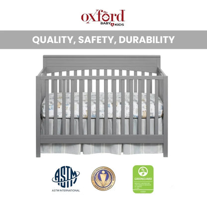 4-in-1 Convertible Crib, Dove Gray, GREENGUARD Gold Certified, Wooden Crib - Ohberri