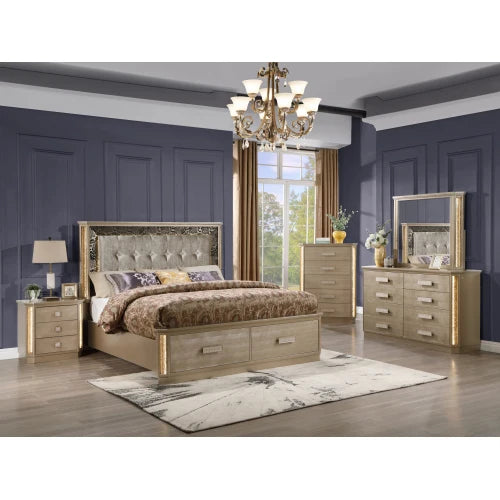 Queen 5PC Bedroom set Made with Wood in Gold - Ohberri