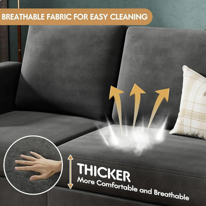 3 Seat L-Shaped Sofa with Linen Fabric Ottoman (Dark Gray) - Ohberri