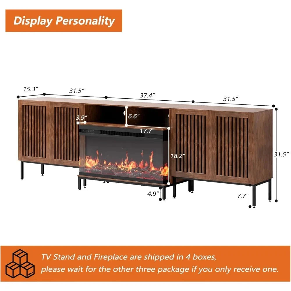 3-Sided Glass Farmhouse Fireplace for TVs Up to 100 Inch with 36" Electric Fireplace, Rustic Ohberri