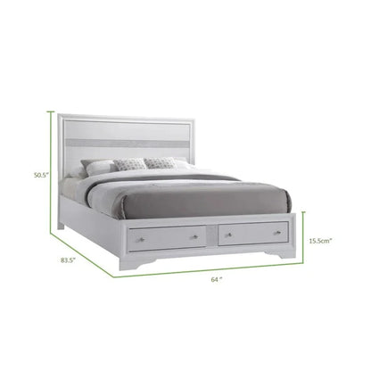 Traditional 5-Piece Storage Bedroom Set with Wood in White, Queen Size - Ohberri