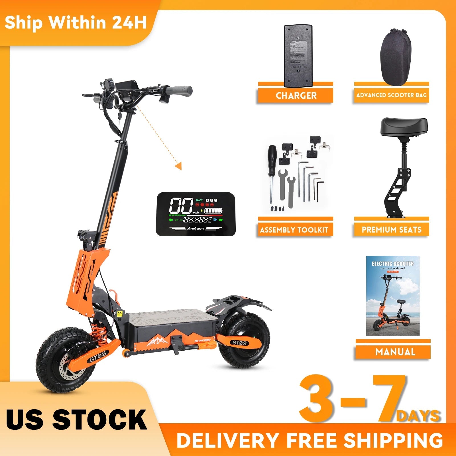 5600W Adult Electric Scooter Dual Motor Top Speed 46MPH,60V27AH, 11-inch Off-Road Tires Sport Ohberri