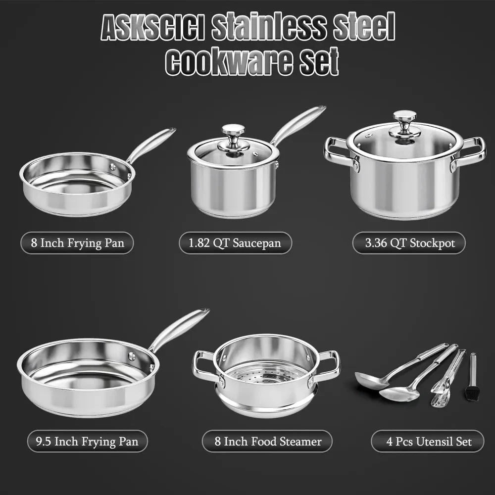 Stainless Steel Cookware Set, 16-Piece Pots and Pans Set Non Toxic Ohberri