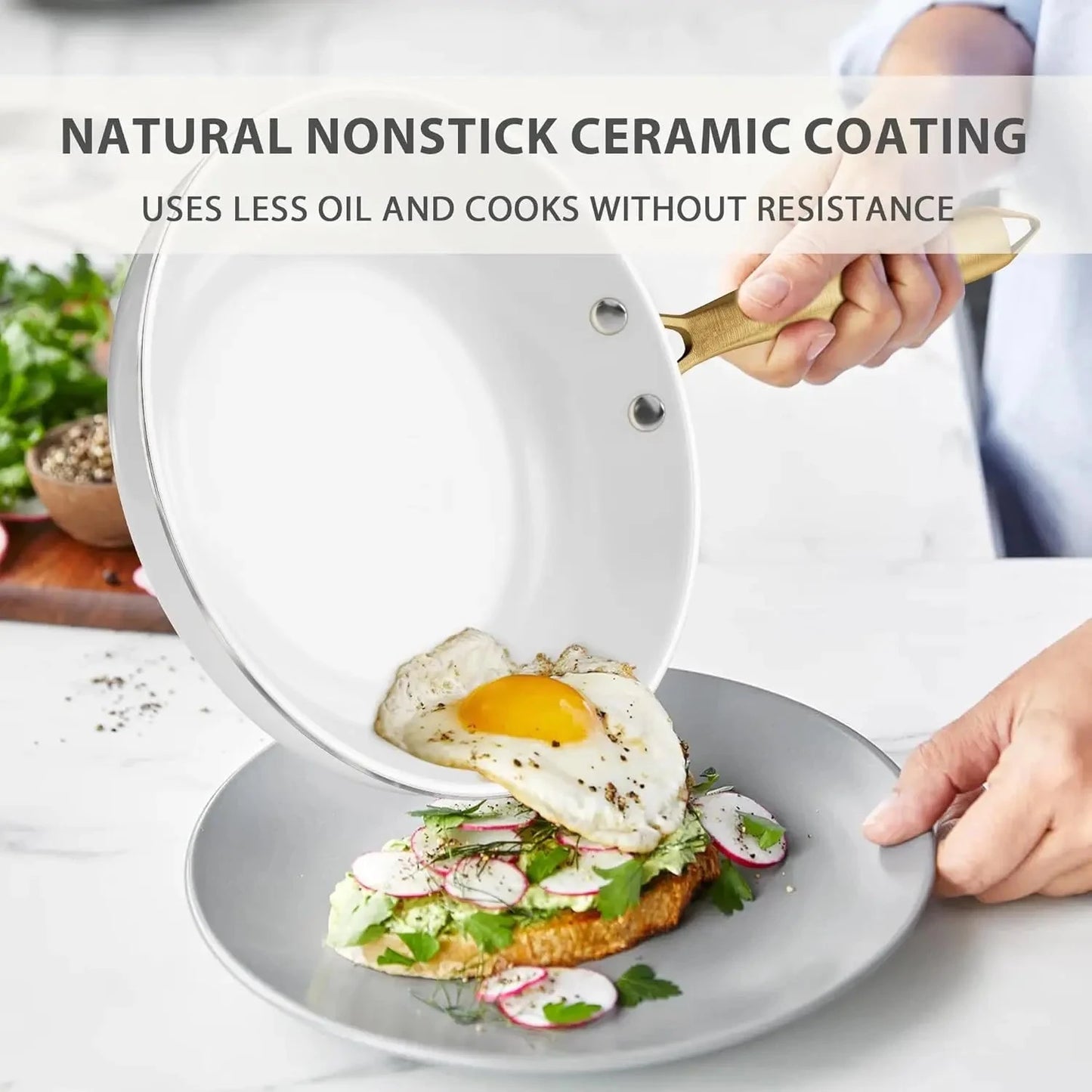 Pots and Pans Set Non Stick - Ceramic Cookware Set with Cooking Utensils Set, Non Toxic Ohberri