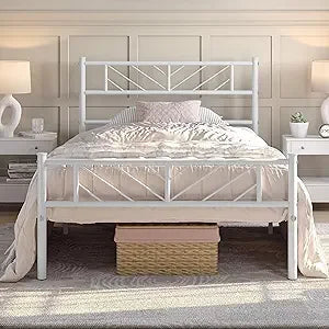 Twin Size Platform Bed Frame with Arrow Design Headboard, 13 Inches Metal Ohberri