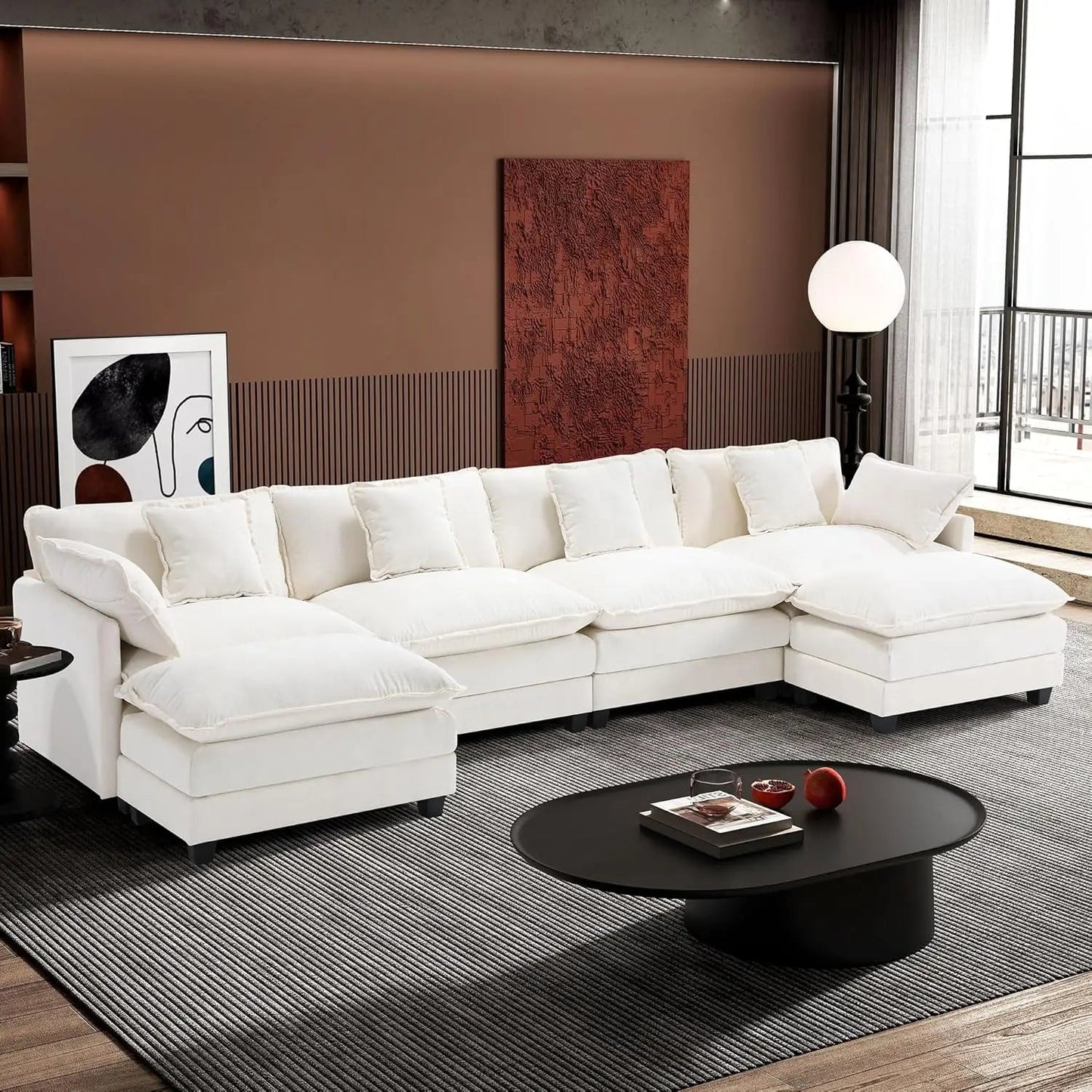 U-Shaped Modern Sofa Modular Sectional Cloud Couch with 2 Ottoman with 6 Pillows Ohberri