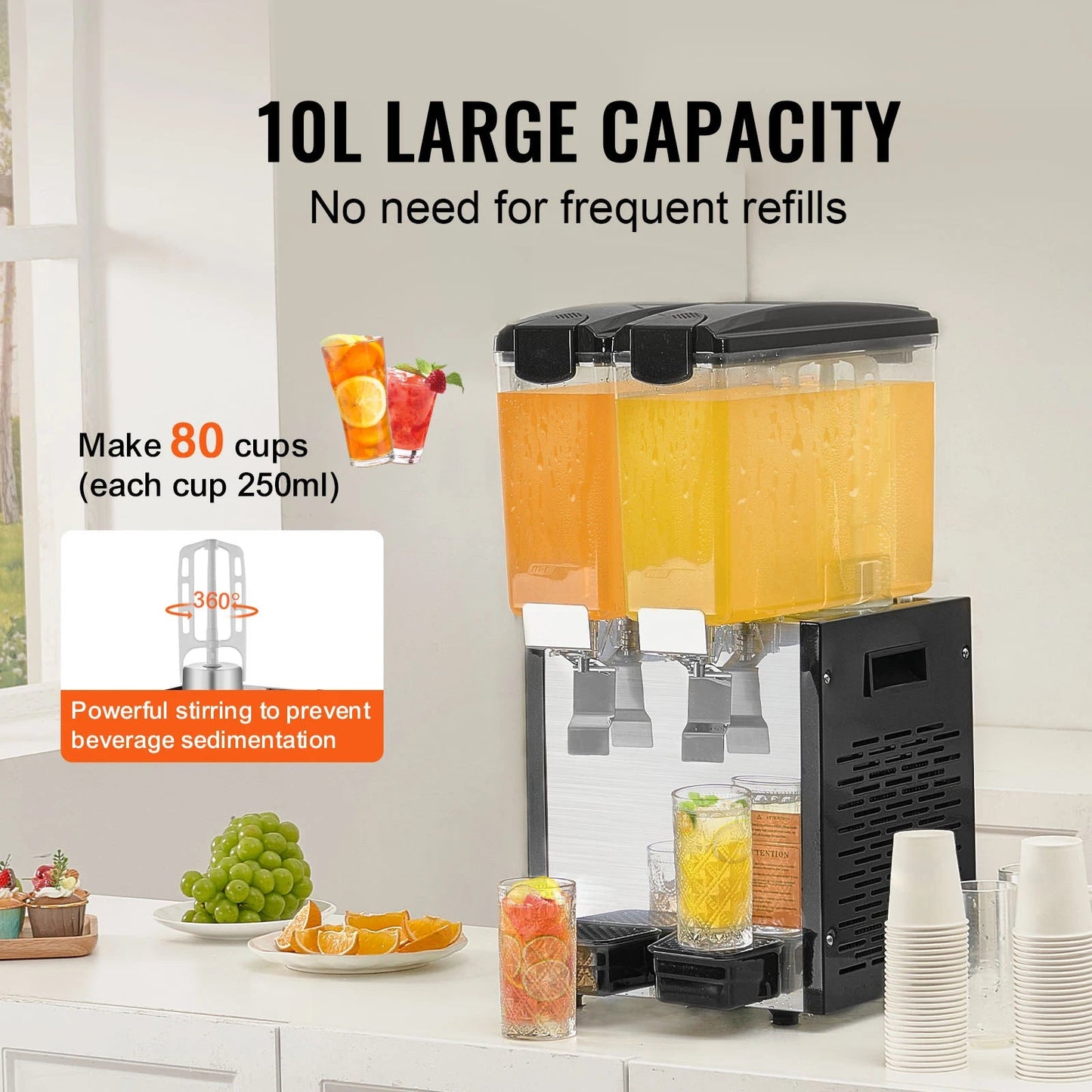 Tanks Commercial Beverage Dispenser 10L/12L/18L Per Tank Juice Dispenser Stainless Steel Ohberri