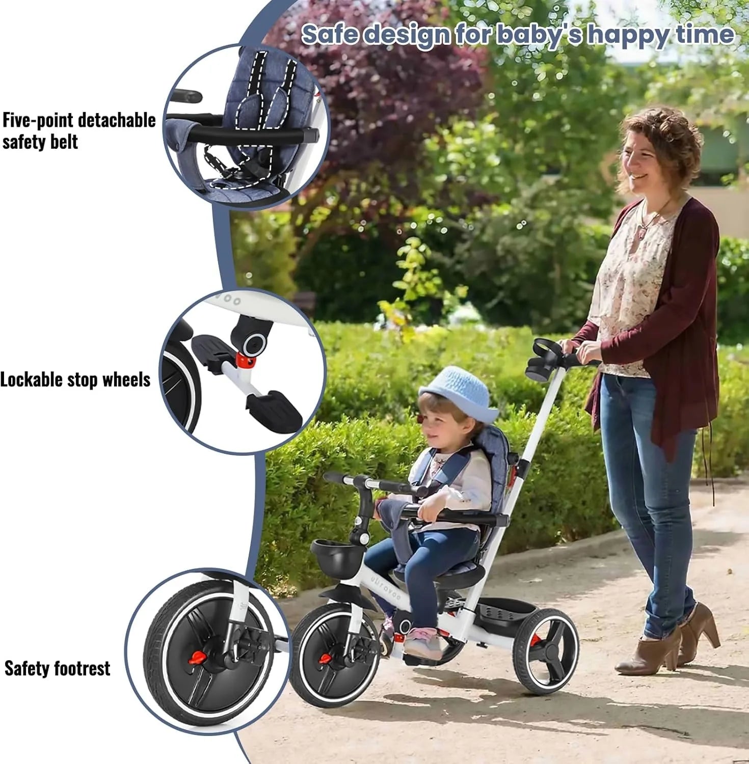 Tricycle Stroller Bike , 5-in-1, Adjustable Canopy, Sitting & Lying,Celerity - Ohberri