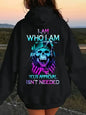 Bold Skull Letter Print Long Sleeve Pullover with I'm Who I Am Design Hoodie Ohberri