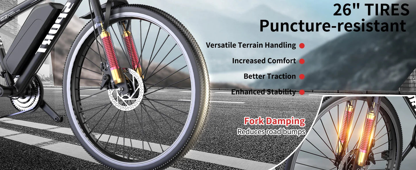 26''Electric Bike,Motorcycle 700W Peak Motor,20MPH 35Miles 480Wh 7-Speed& LCD Display - Ohberri