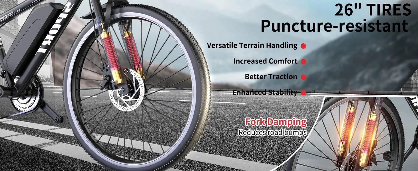 26''Electric Bike,Motorcycle 700W Peak Motor,20MPH 35Miles 480Wh 7-Speed& LCD Display - Ohberri