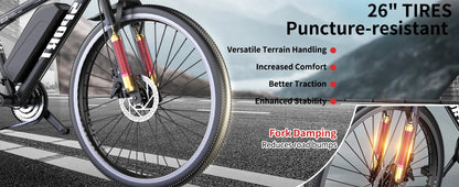 26''Electric Bike,Motorcycle 700W Peak Motor,20MPH 35Miles 480Wh 7-Speed& LCD Display - Ohberri