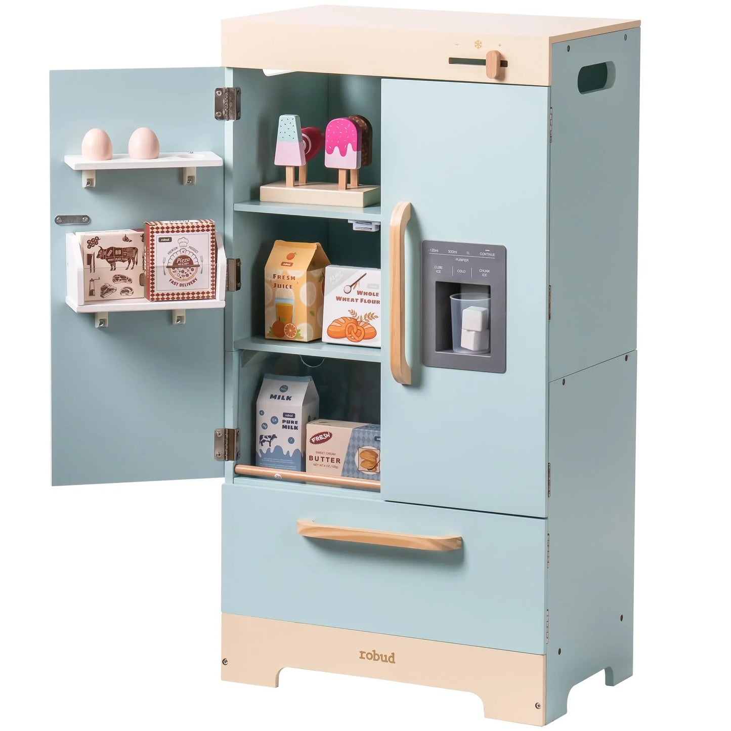 Play Kitchen Refrigerator with Ice Dispenser -Blue - Ohberri