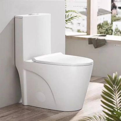 Dual Flush Floor Mounted One-Piece Toilet with Soft-Close Seat In Glossy White Ohberri
