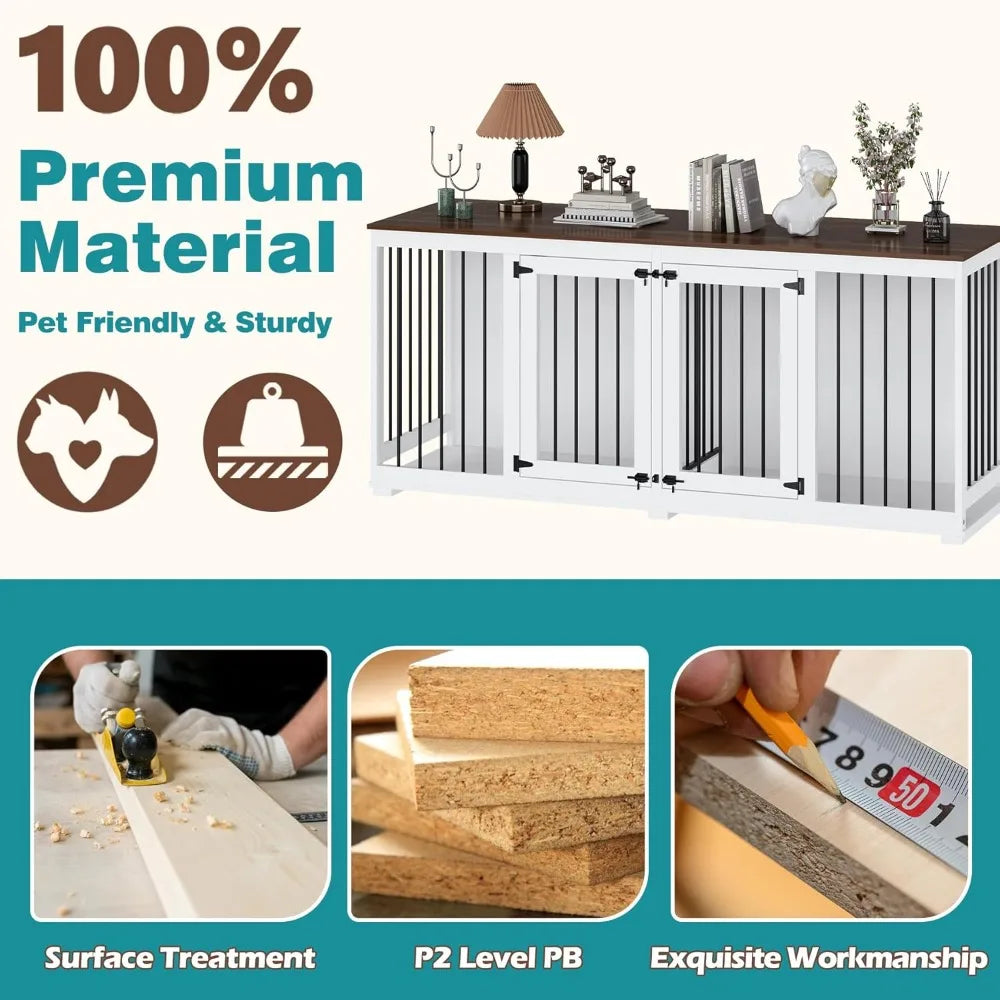 70.9" Large Double Dog Crate Furniture Ohberri