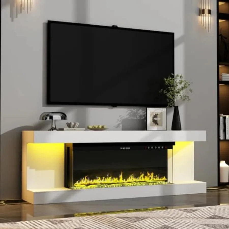 Fireplace TV Stand for TVs up to 70 with 7Color Lights with 12Color Flame 2Level Heating Ohberri