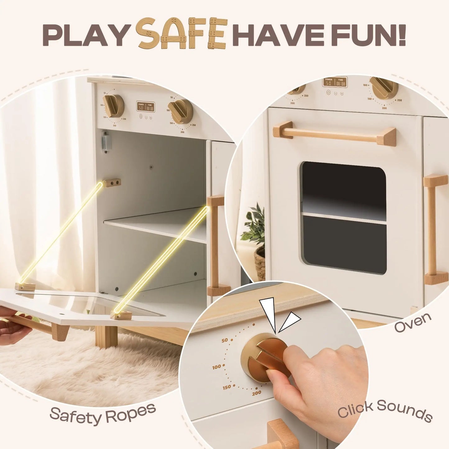 Wooden Play Kitchen with Real Lights Sounds Ice Cube Dispenser -White - Ohberri