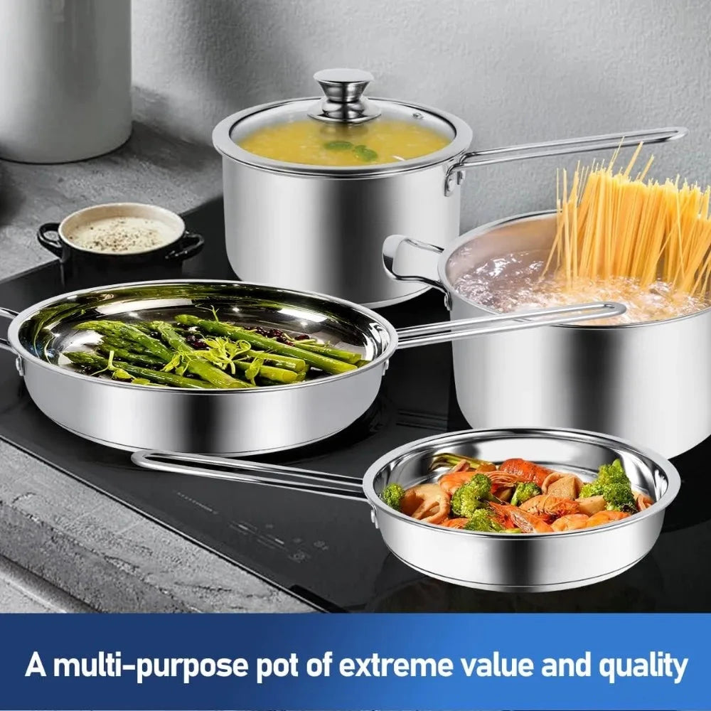 10-Piece Pots and Pans Set, Stainless Steel Cookware Set Ohberri