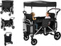 Wagon Stroller - Foldable Cart with 2 High Seats, 5-Point Harnesses, Adjustable Canopy - Ohberri