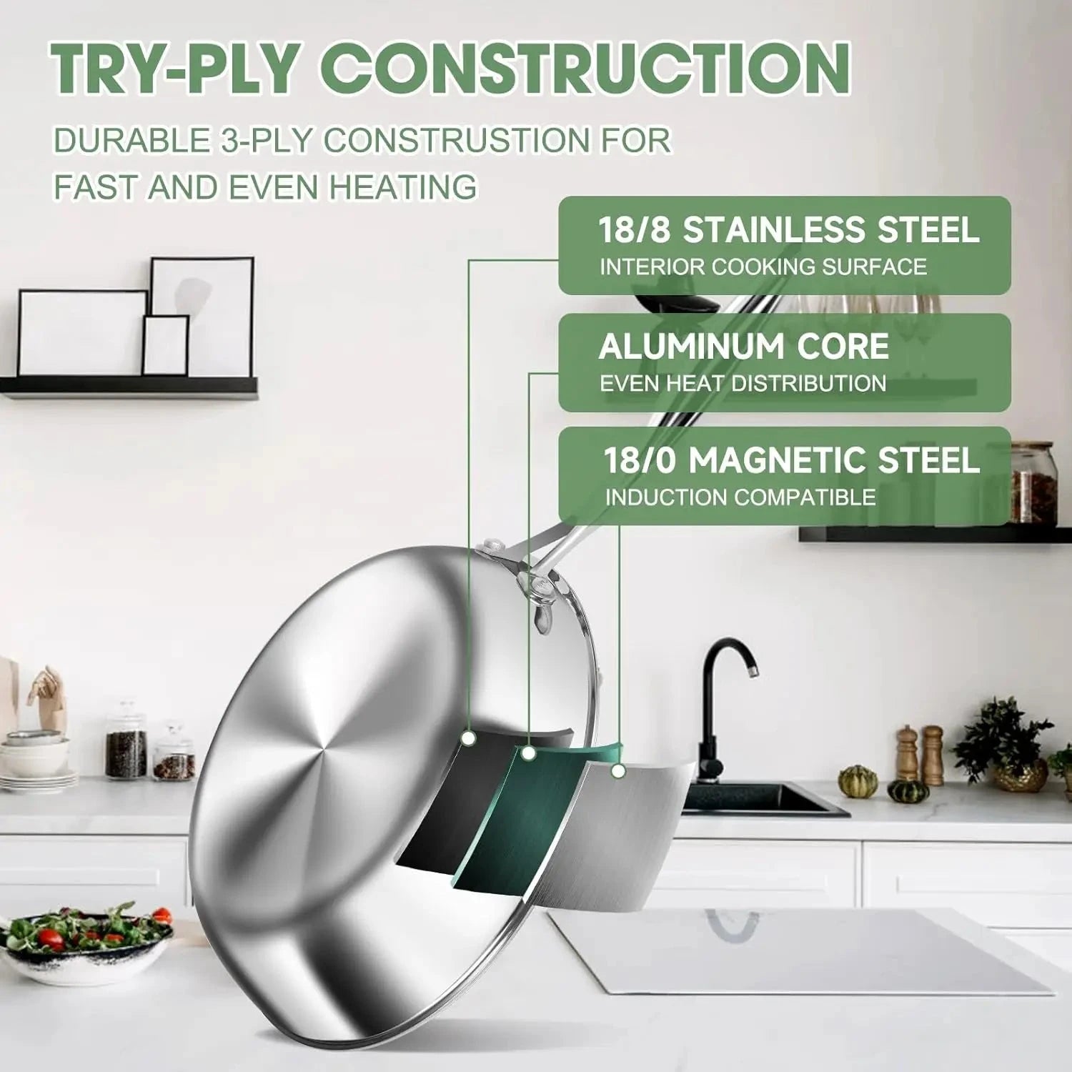 Stainless Steel 11-Piece Cookware Set with Lids Non-Toxic, Induction Ohberri