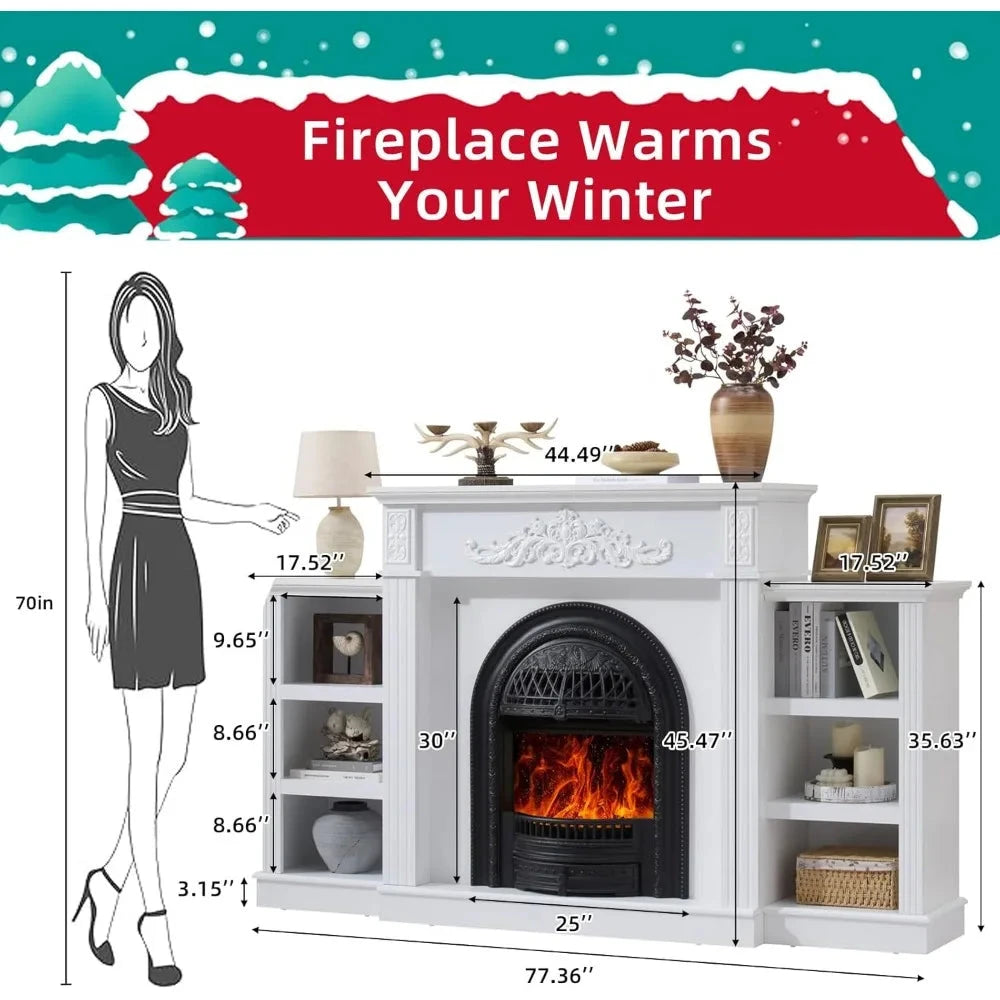 78" electric fireplace with mantel,farmhouse tv stand with 30" electric fireplaces heater Ohberri