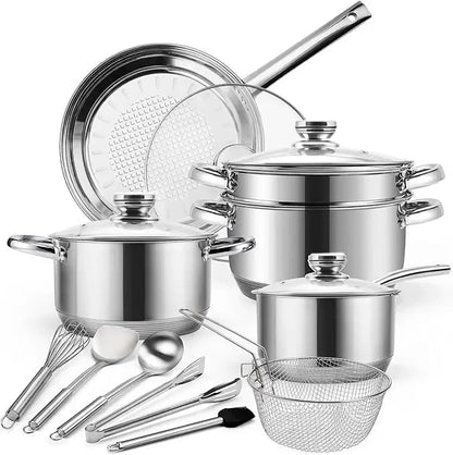 Stainless Steel Cookware Set, 16-Piece Pots and Pans Set Non Toxic Ohberri