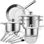 Stainless Steel Cookware Set, 16-Piece Pots and Pans Set Non Toxic Ohberri