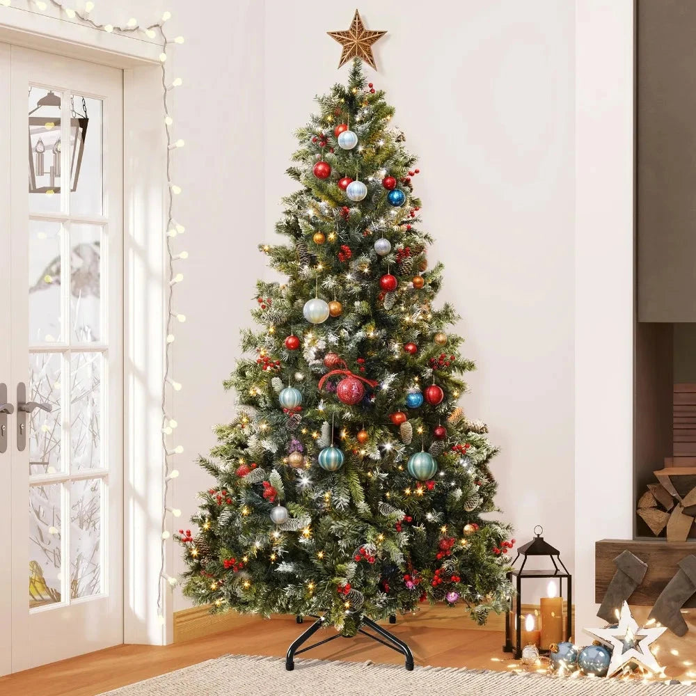 6ft Pre-Lit Frosted Pine Artificial Christmas Tree with 818 Tips and 250 Lights Ohberri