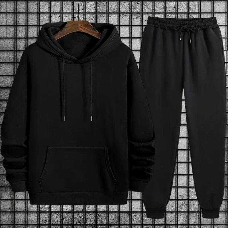 Men's Sportswear Solid Color Hoodie + Sweatpants Tracksuit Ohberri