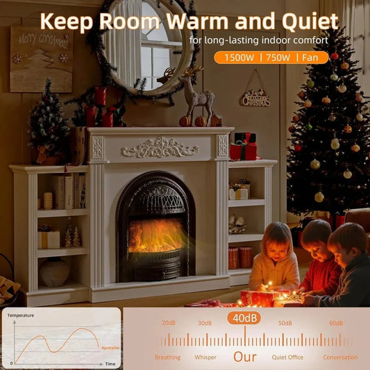 78" electric fireplace with mantel,farmhouse tv stand with 30" electric fireplaces heater Ohberri