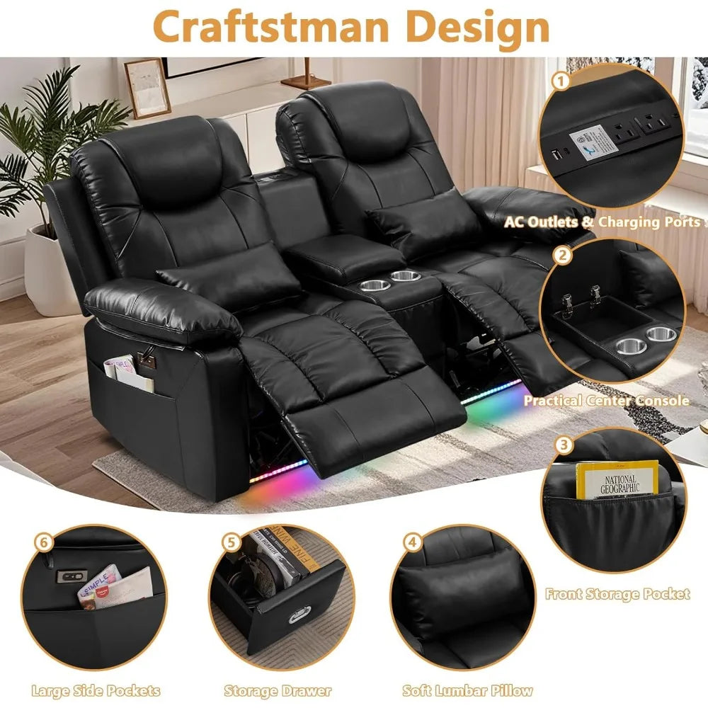 Power Reclining Sofa – Electric Double RV Sofa with LED Lights - Ohberri