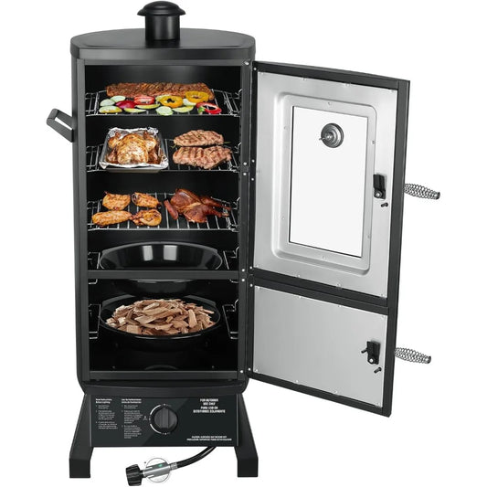 Propane Smoker with Cover, Vertical Smoker Grill with Temperature Control Three Removable Smoking Shelves - Ohberri