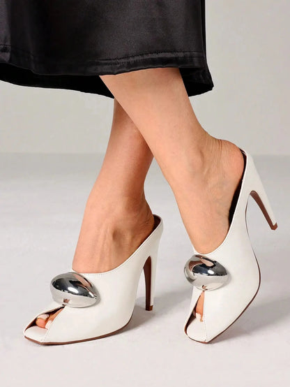 Metal Decoration Stiletto High Heels Slingback Pumps Ohberri