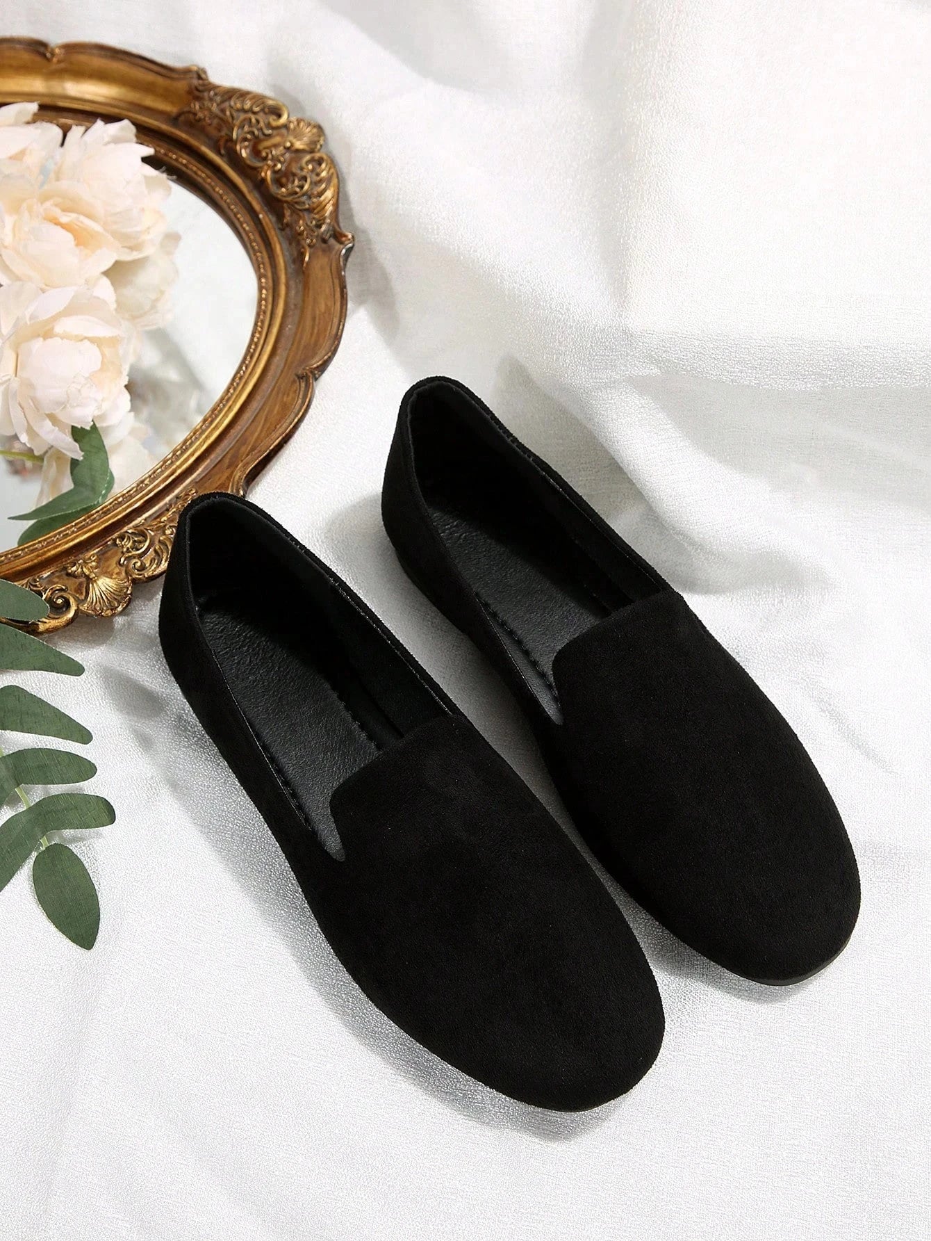 Women's Black Suede Loafers Ohberri
