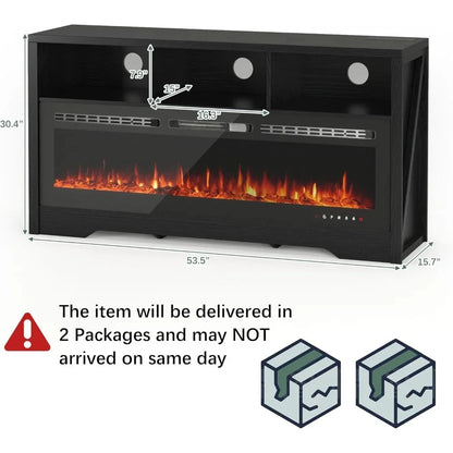Fireplace TV Stand with 50" Glass Electric Fireplace with Power Outlets for Up to 65 inch TV Ohberri
