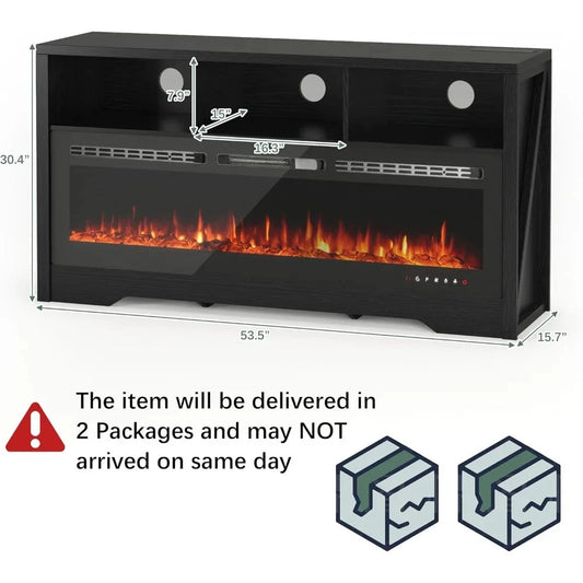 Fireplace TV Stand with 50" Glass Electric Fireplace with Power Outlets for Up to 65 inch TV Ohberri