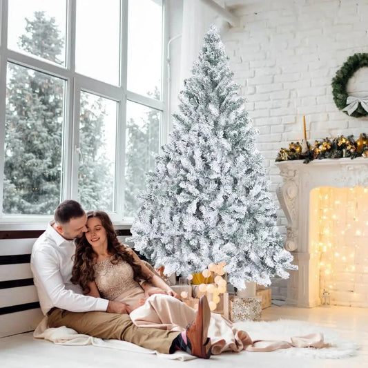 6.9ft White Flocked Artificial Christmas Tree, Snow Ohberri