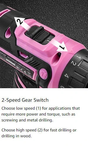 DEKO Pink Drill Tool Kit Set: 20V Cordless Power Drill Tool Box with Battery Electric Drill Driver Ohberri