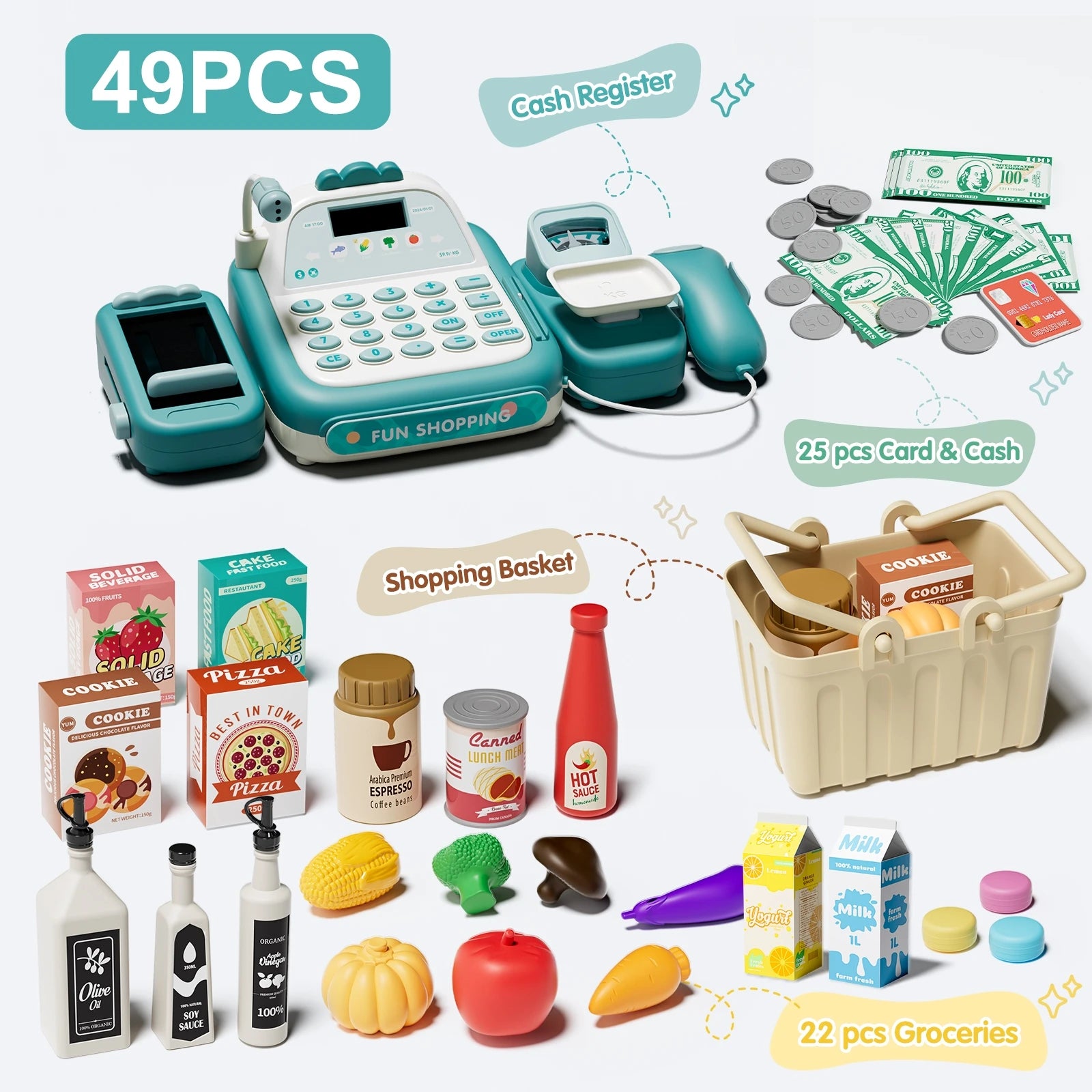 Supermarket Cash Register Electronic Simulation Pretend Play - Ohberri