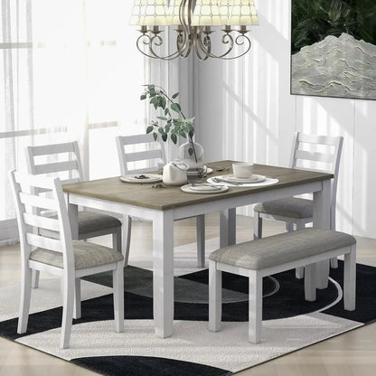 Farmhouse Dining Room Table Set with Storage Shelf Wooden 6 Piece Kitchen Table Set with Bench and Chairs - Ohberri