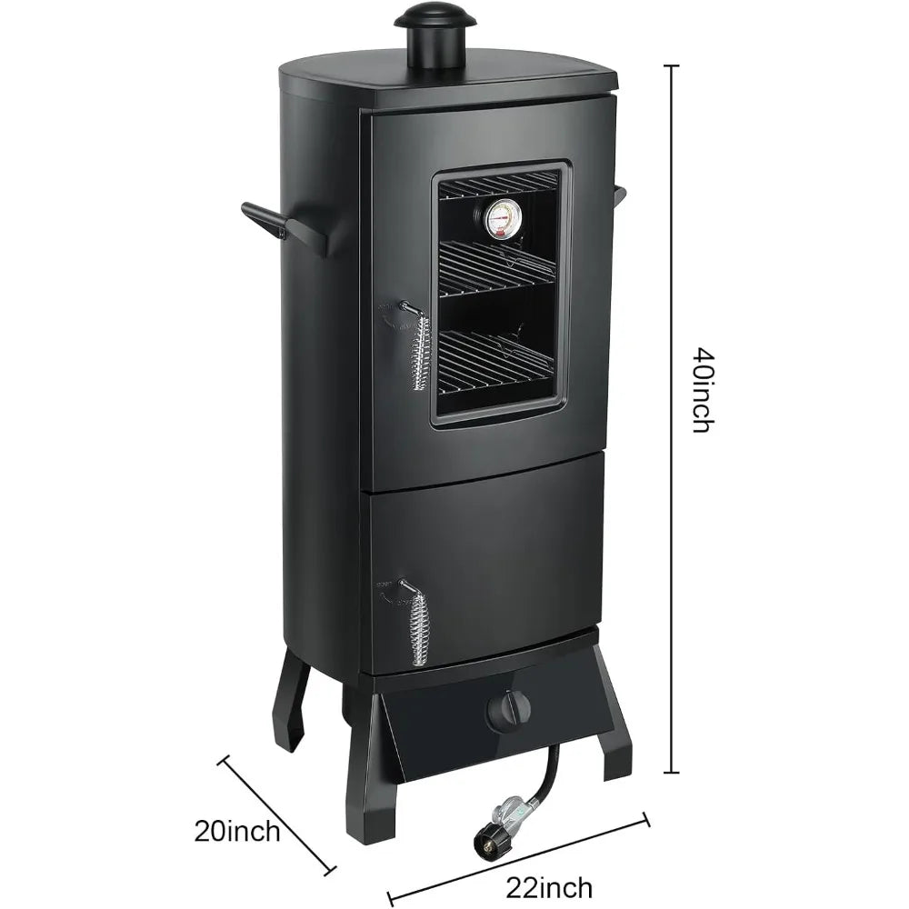 Propane Smoker with Cover, Vertical Smoker Grill with Temperature Control Three Removable Smoking Shelves - Ohberri