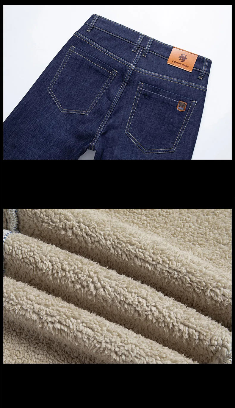 Winter Lamb Fluff Denim Straight Pants Ohberri