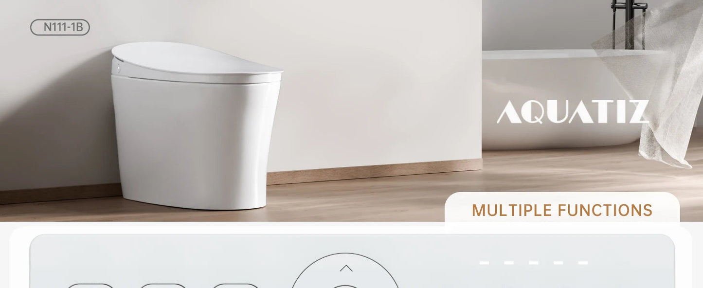 AQUATIZ Intelligent Toilet Power Flush Comfort Height Smart Toilet with Built-In Bidet, ADA Compliant N111-1B Ohberri