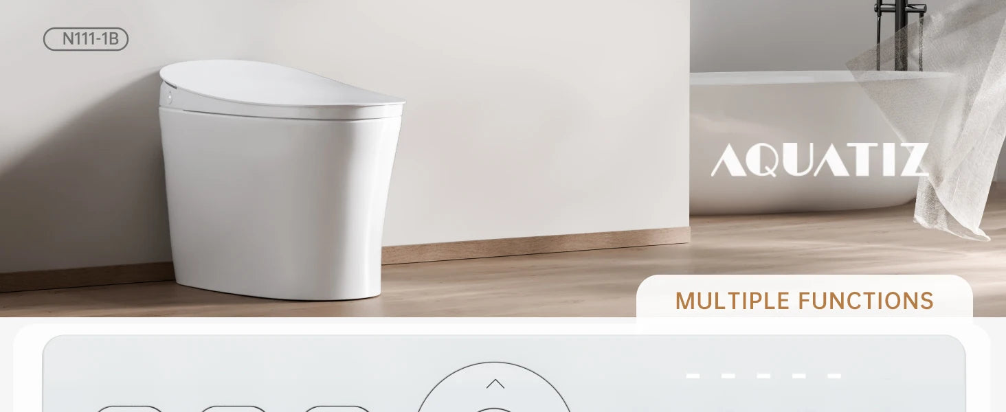 AQUATIZ Intelligent Toilet Power Flush Comfort Height Smart Toilet with Built-In Bidet, ADA Compliant N111-1B Ohberri