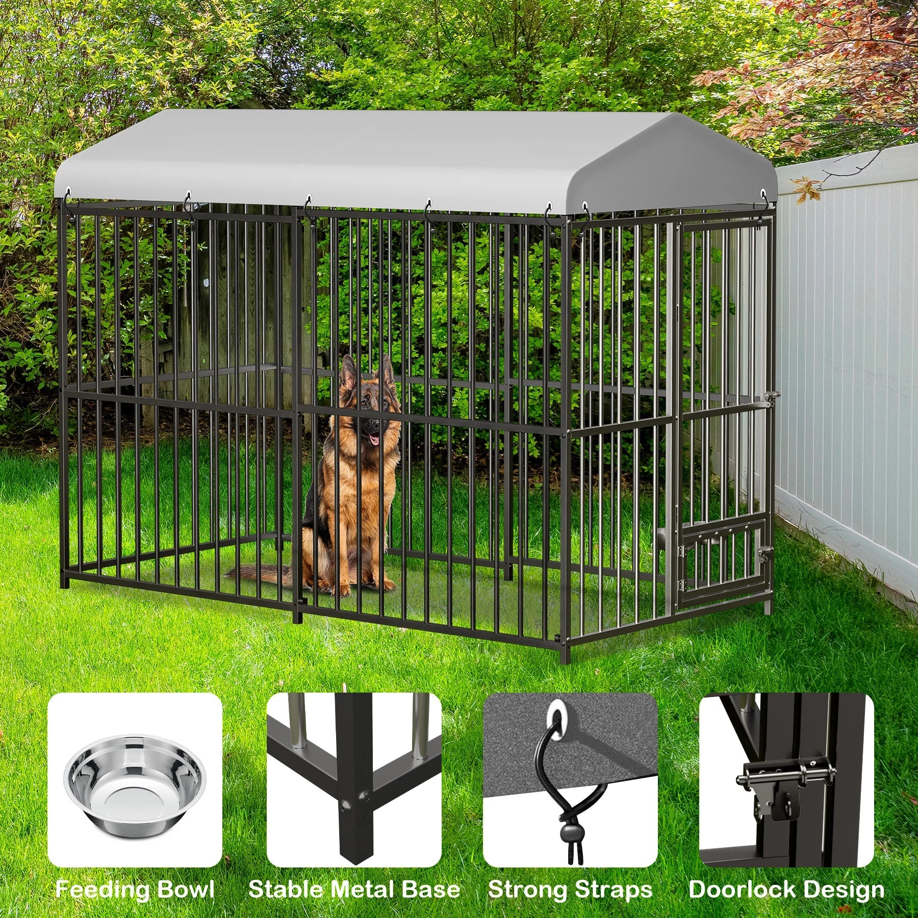 Large Dog Kennel Outside Heavy-Duty Outdoor with Roof, Double Lock, Enclosures with UV-Resistant Ohberri
