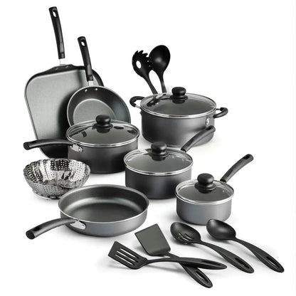 18-Piece Stainless Steel Nonstick Cookware Set Gray Tempered Glass Lids Ohberri